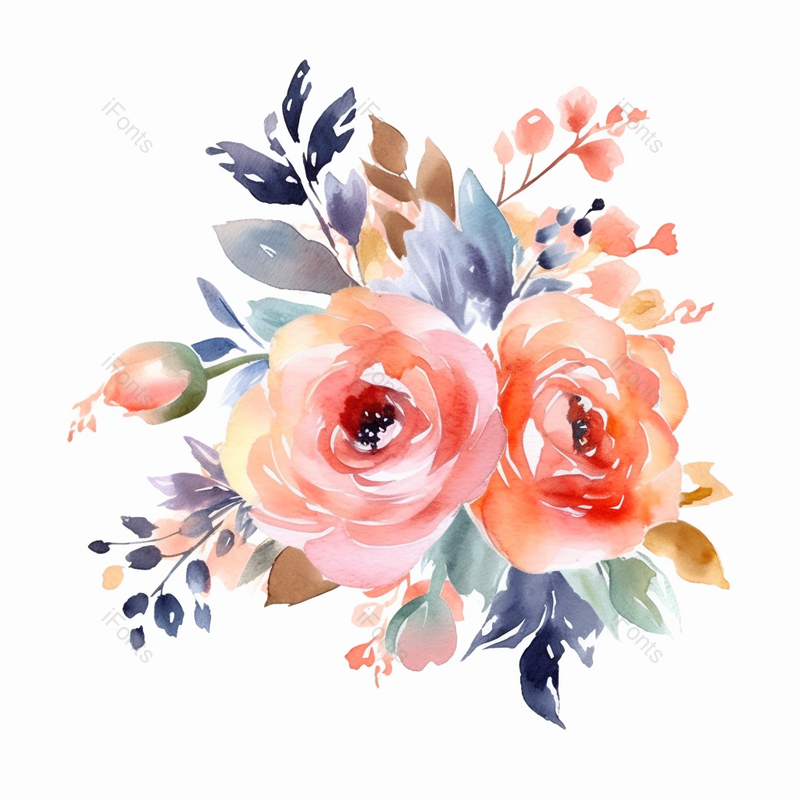 淡雅粉色玫瑰花束植物春天水彩画唯美插画,插画/手绘图,插画/手绘图库,插画/手绘图下载,插画/手绘